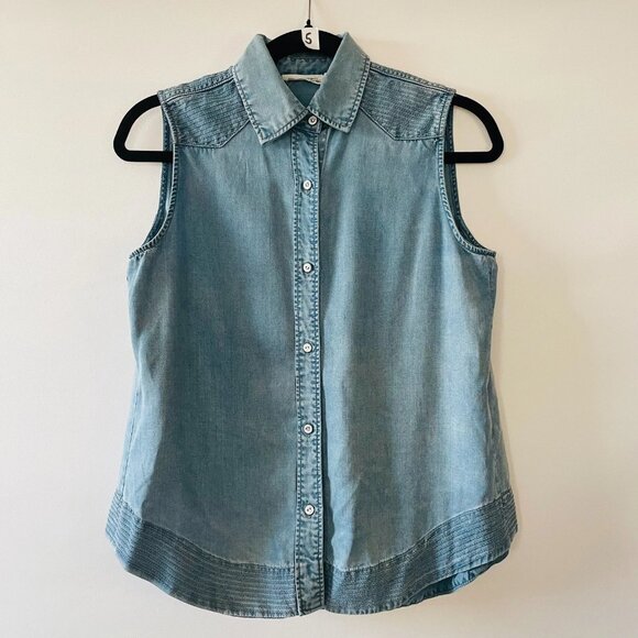 Rag & Bone Womens Light Blue Sleeveless Thread Detail Button Up Denim Shirt XS - Picture 1 of 7